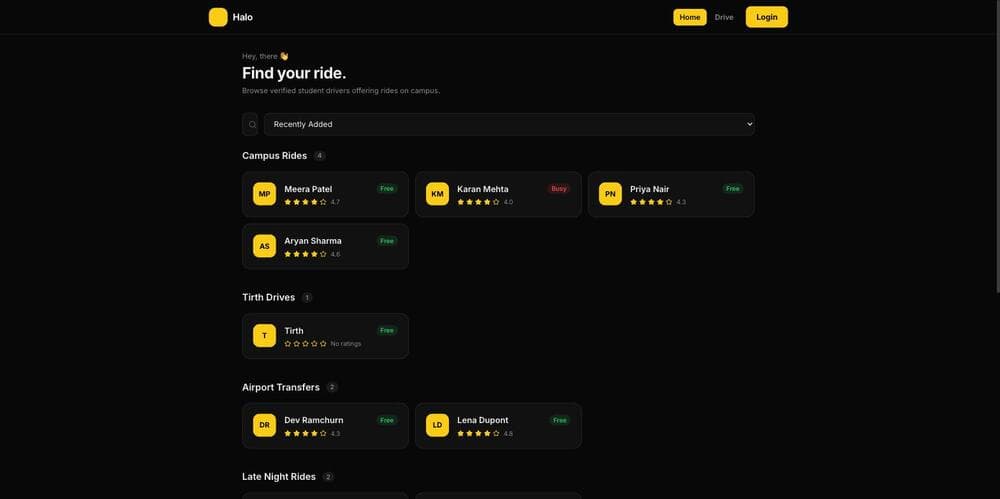 Halo Student Drives — live interface